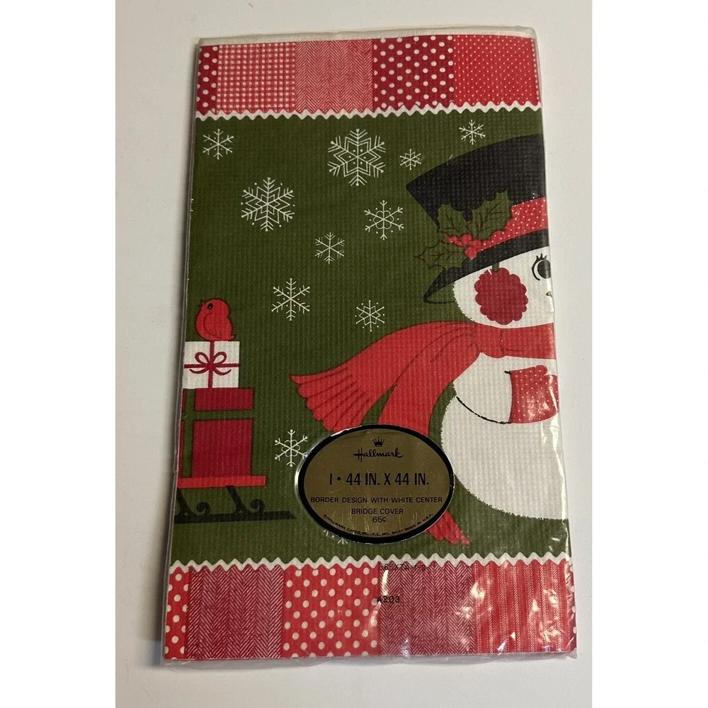 Vintage Hallmark Snowman Bird Christmas Paper Table Cover Tablecloth 44